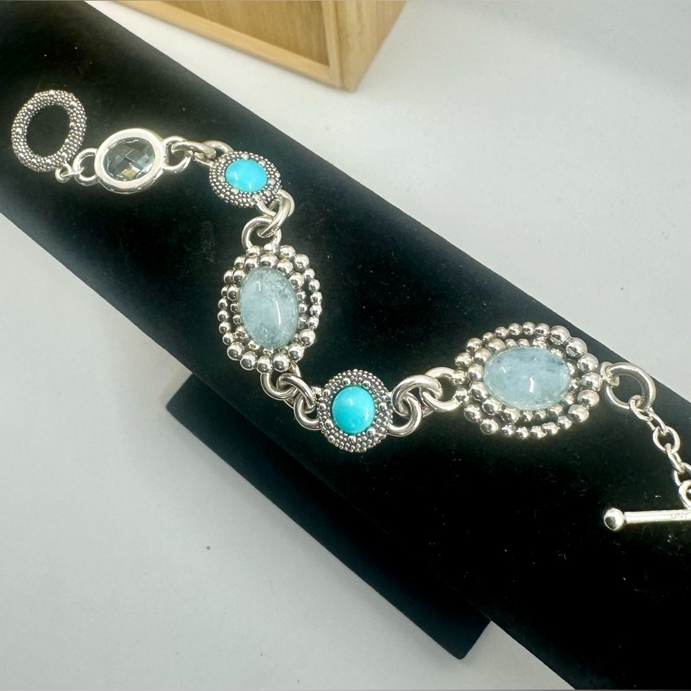 MICHAEL DAWKINS Sterling Silver Blue Topaz Turquoise Quartz Starry Bracelet